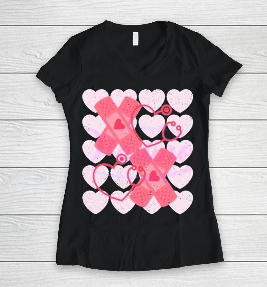 Nurse Xoxo Emergency Rn Valentine’s Day 2024 Women V-Neck T-Shirt