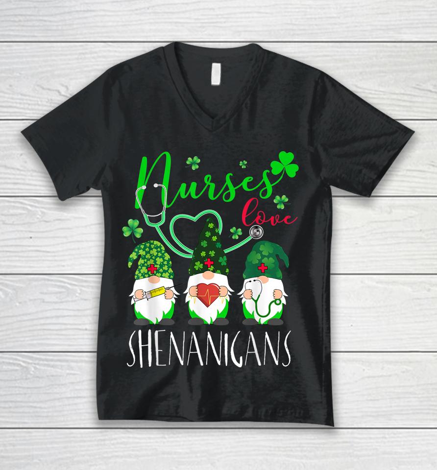 Nurses Love Shenanigans Gnomes Nurse St Patrick's Day Unisex V-Neck T-Shirt