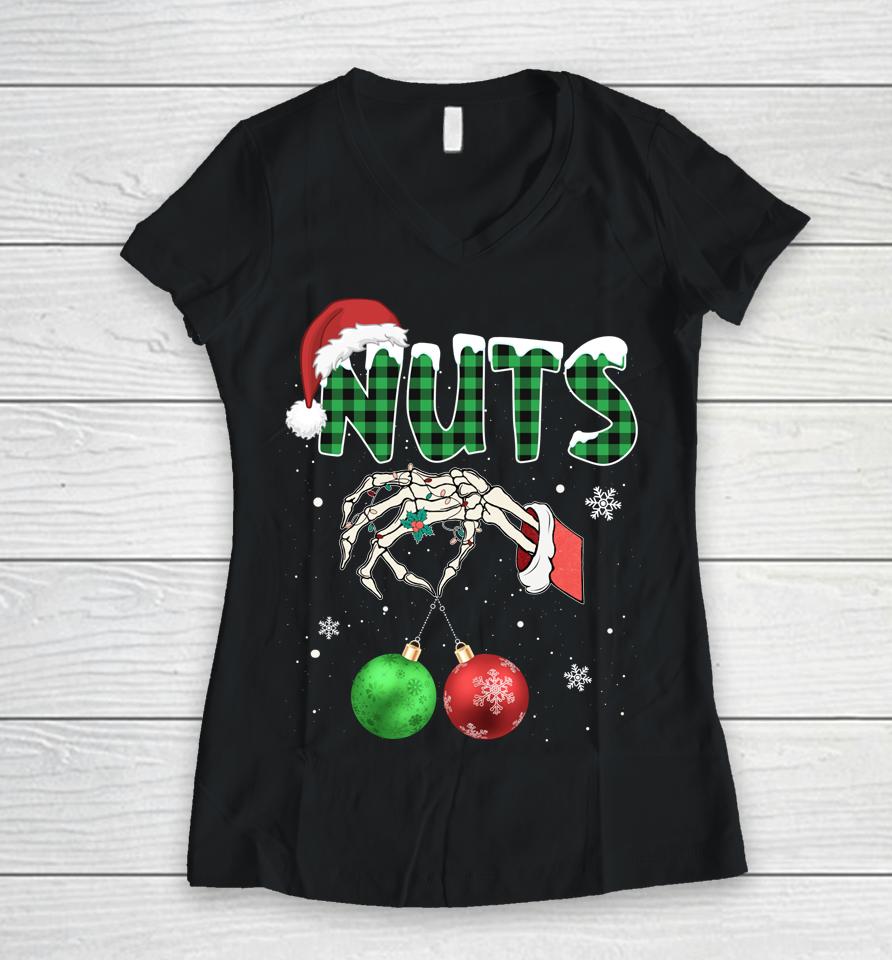 Nuts Chest Christmas Chestnuts Xmas Couple Matching Costume Women V-Neck T-Shirt