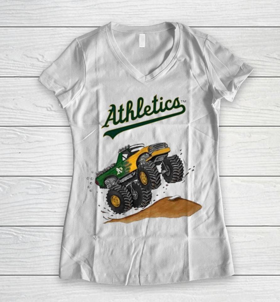 Oakland Athletics Monster Truck Mlb Women V-Neck T-Shirt