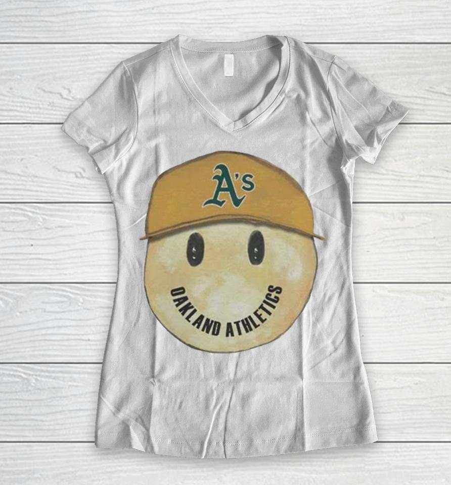 Oakland Athletics Smiley 2024 Women V-Neck T-Shirt