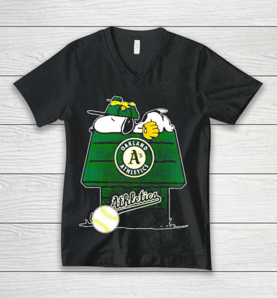 Oakland Athletics Snoopy And Woodstock The Peanuts Baseball Unisex V-Neck T-Shirt