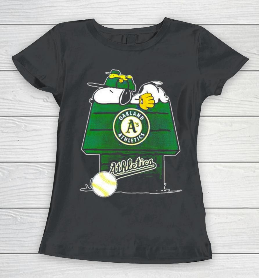 Oakland Athletics Snoopy And Woodstock The Peanuts Baseball Women T-Shirt