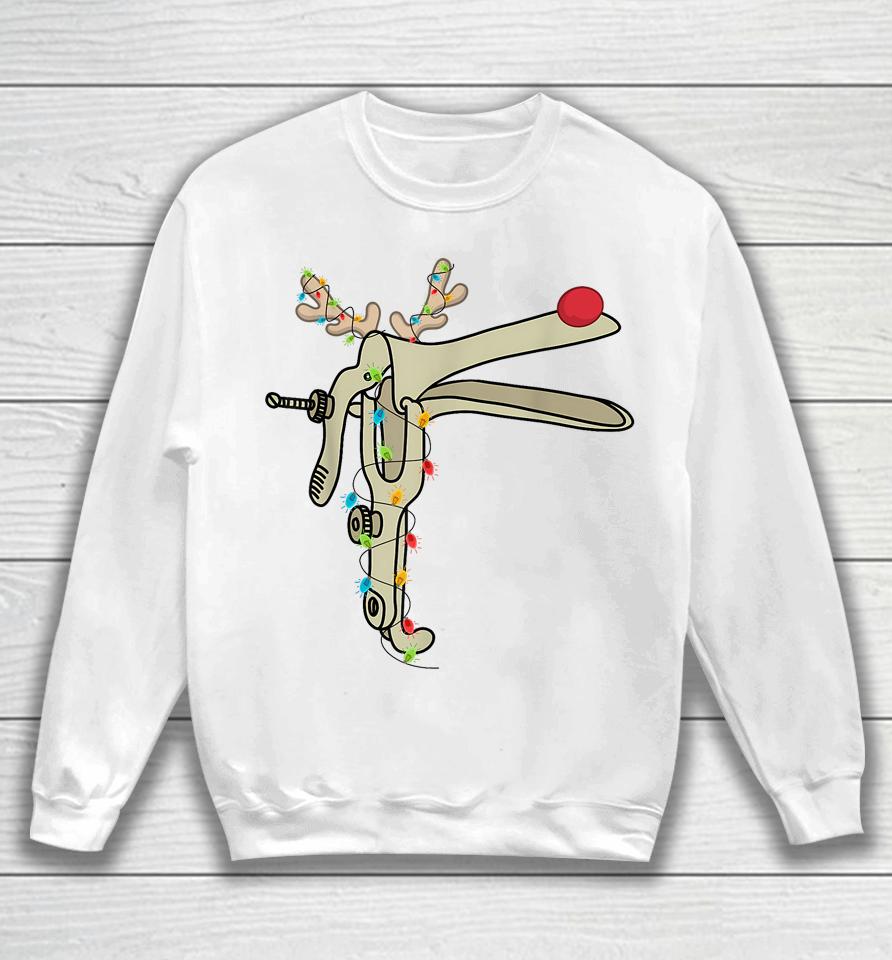 Obgyn Nurse Merry Christmas Reindeer Speculum Xmas Lights Sweatshirt