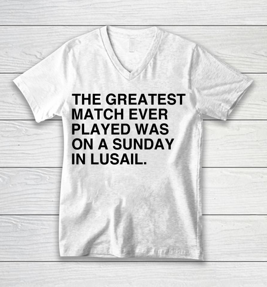 Obvious  Merch The Greatest Game Ever Played Was On A Sunday In Lusail Unisex V-Neck T-Shirt