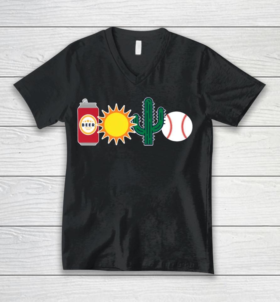 Obviousshirts Store Beer Sun Cactus And Baseball Unisex V-Neck T-Shirt