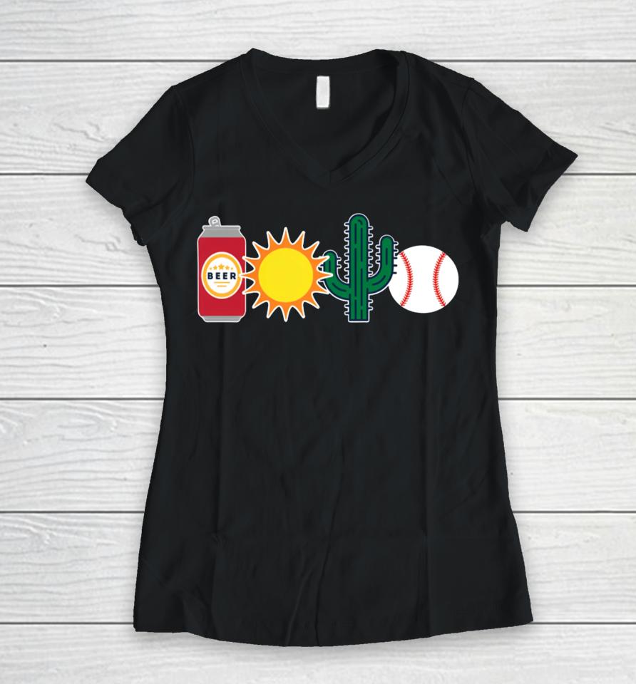 Obviousshirts Store Beer Sun Cactus And Baseball Women V-Neck T-Shirt