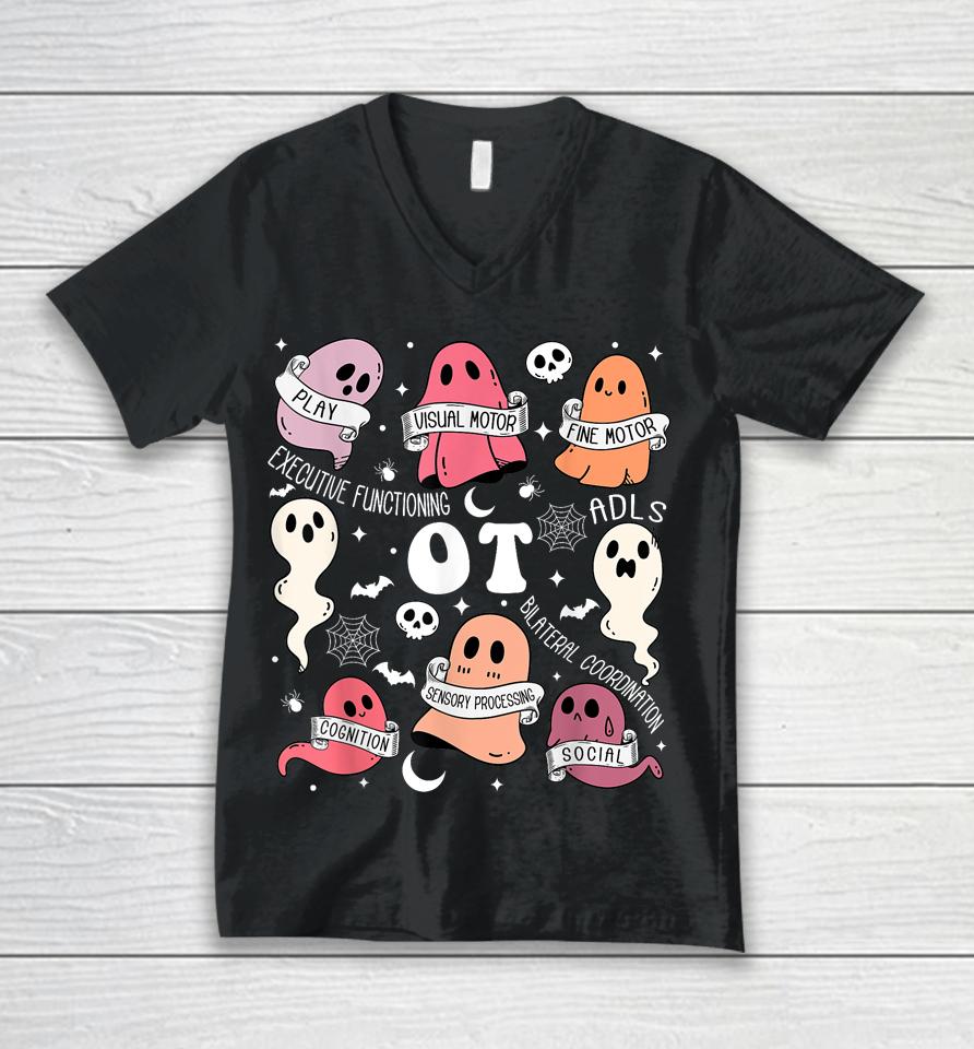 Occupational Therapy Ot Ota Halloween Spooky Cute Ghosts Unisex V-Neck T-Shirt