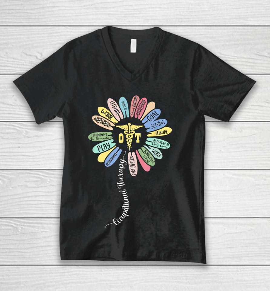 Occupational Therapy Ot Therapist Inspire Ot Month Flower Unisex V-Neck T-Shirt