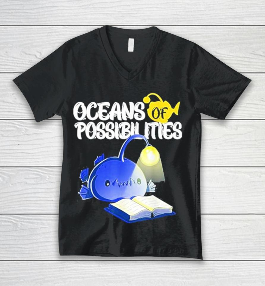 Oceans Of Possibilities Summer Reading 2024 Anglerfish Unisex V-Neck T-Shirt