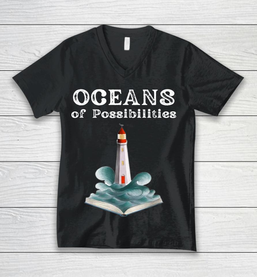 Oceans Of Possibilities Summer Reading Librarian Unisex V-Neck T-Shirt