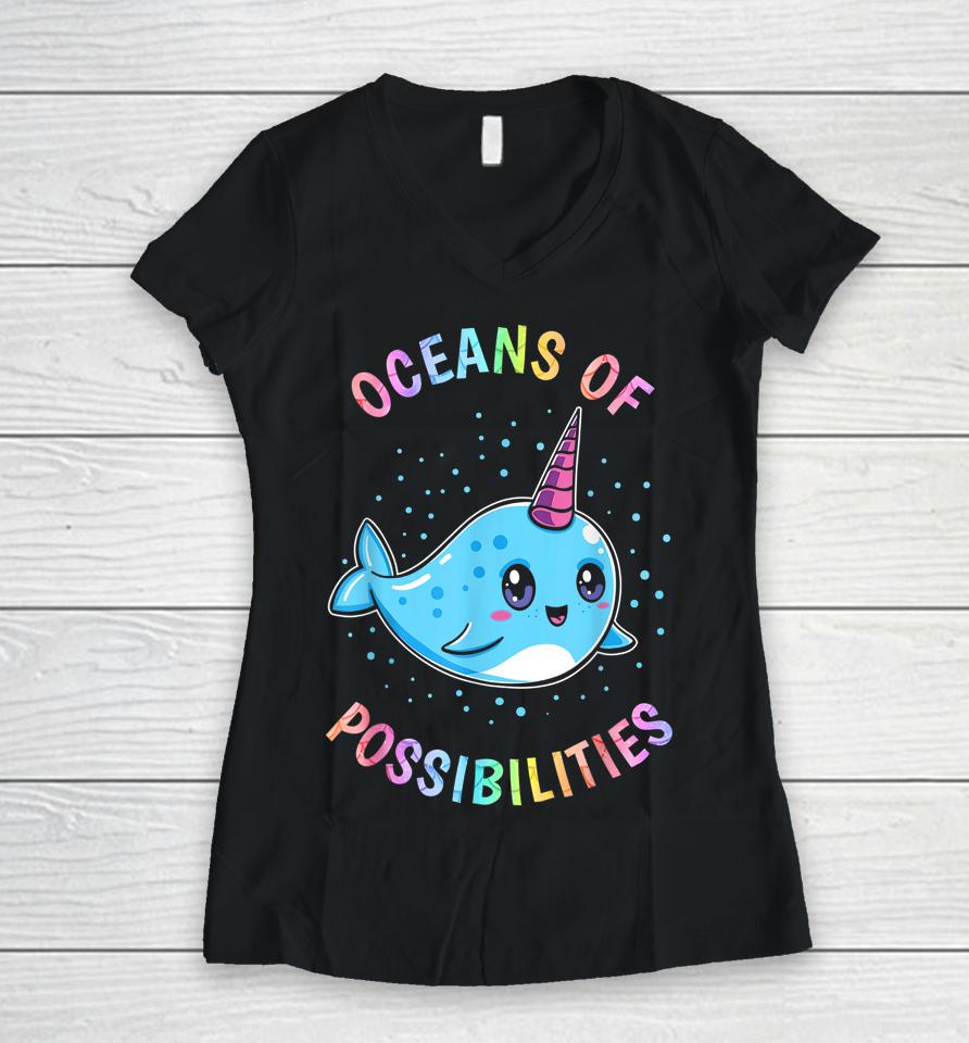 Oceans Of Possibilities Whales Women V-Neck T-Shirt