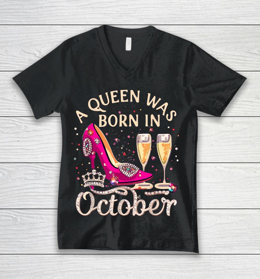 October Birthday Queen, High Heel Libra Diva Costume Unisex V-Neck T-Shirt