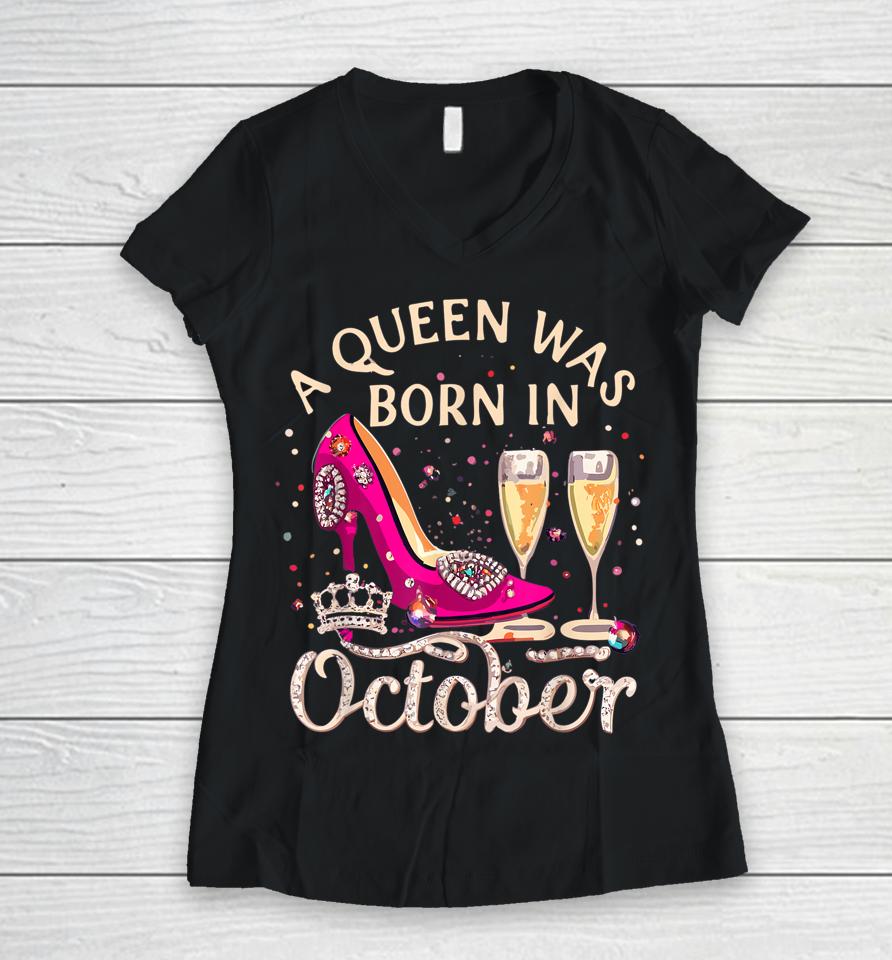 October Birthday Queen, High Heel Libra Diva Costume Women V-Neck T-Shirt