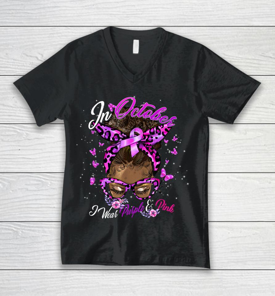 October Domestic Violence &Amp; Breast Cancer Awareness Unisex V-Neck T-Shirt