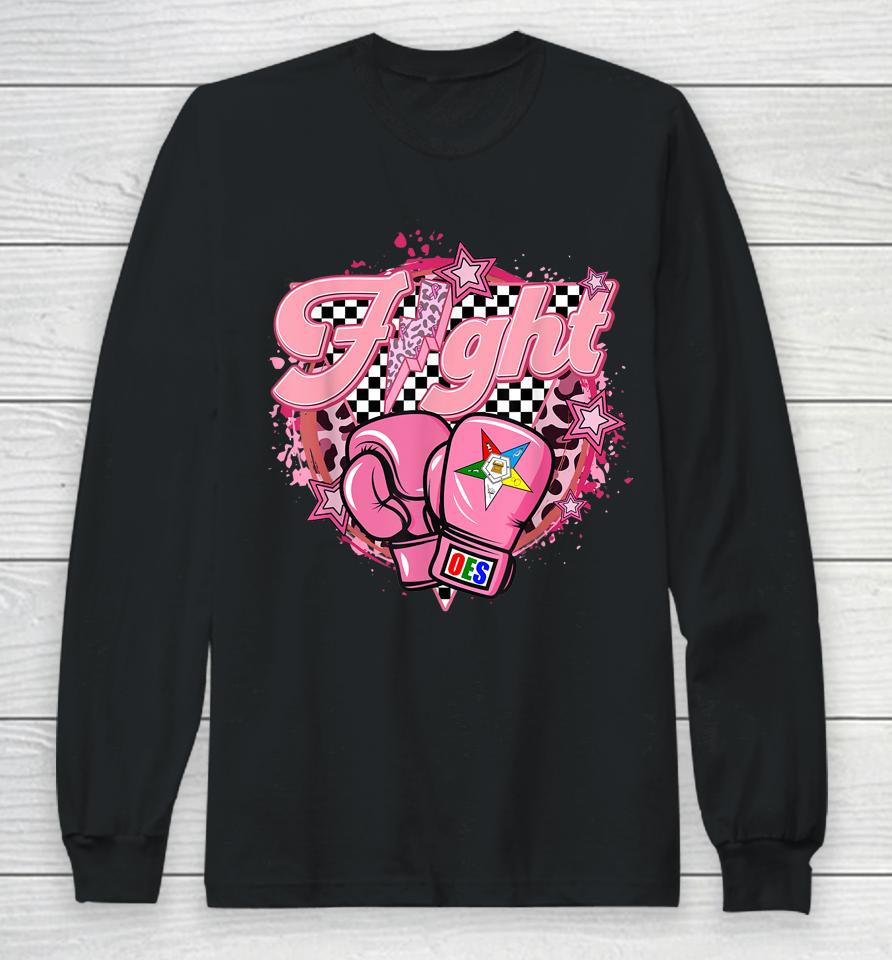 Oes Fight Leopard Retro Eastern Star Breast Cancer Awareness Long Sleeve T-Shirt
