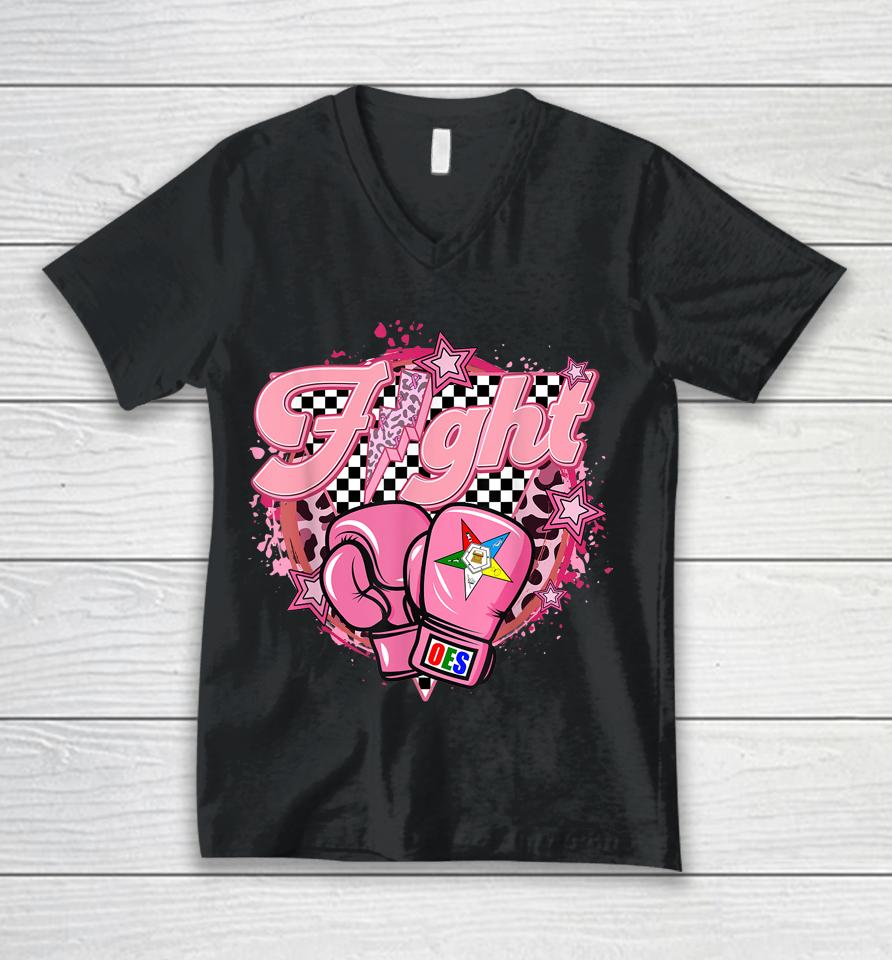 Oes Fight Leopard Retro Eastern Star Breast Cancer Awareness Unisex V-Neck T-Shirt
