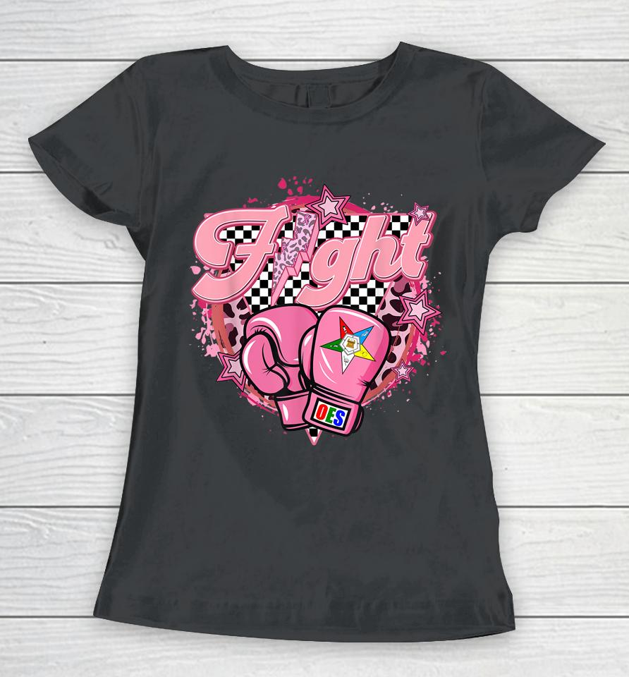 Oes Fight Leopard Retro Eastern Star Breast Cancer Awareness Women T-Shirt
