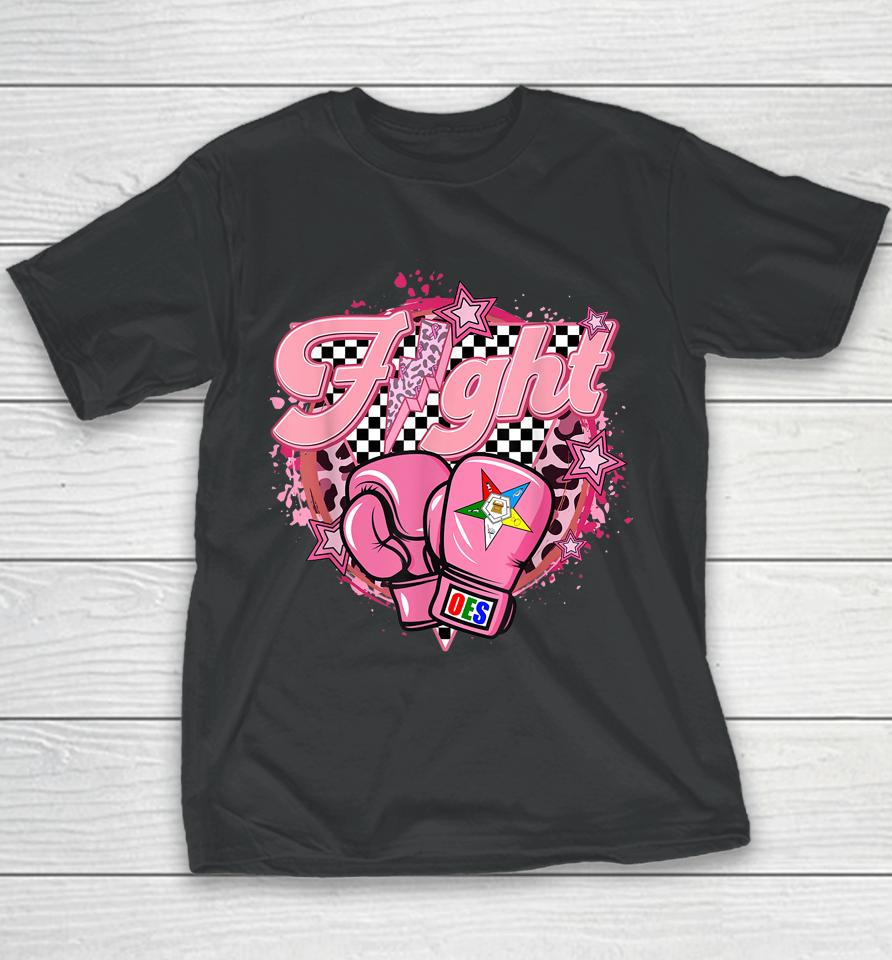 Oes Fight Leopard Retro Eastern Star Breast Cancer Awareness Youth T-Shirt