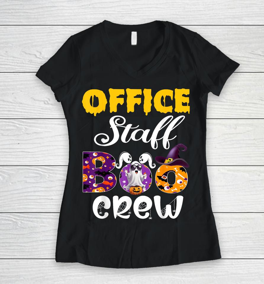 Office Staff Boo Crew Funny Matching Halloween Costume Women V-Neck T-Shirt