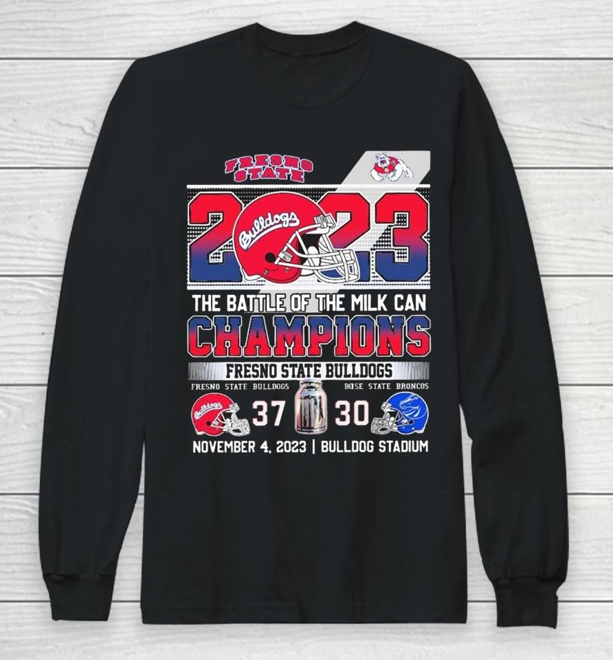 Official Fresno State Bulldogs 2023 The Battle Of The Milk Can Champions Score Long Sleeve T-Shirt