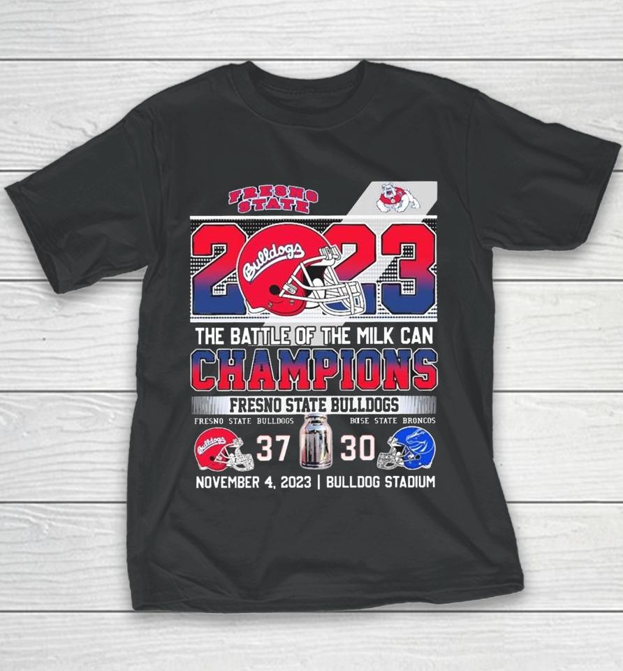 Official Fresno State Bulldogs 2023 The Battle Of The Milk Can Champions Score Youth T-Shirt