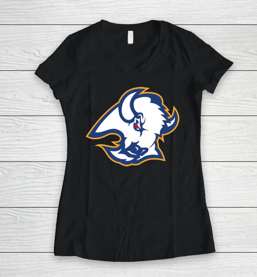 Official Shop Nhl 2022 Buffalo Sabres Team Primary Logo Graphic Women V-Neck T-Shirt