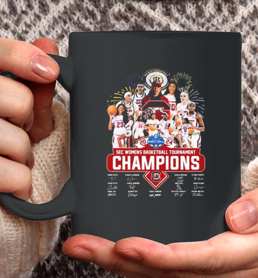 Official South Carolina Gamecocks 2024 Sec Women’s Basketball Tournament Champions Signatures Coffee Mug