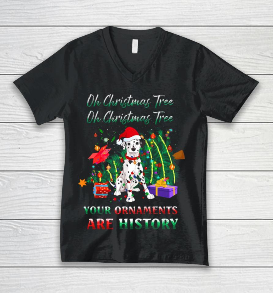 Oh Christmas Tree Dalmatians Dog Ornaments History Unisex V-Neck T-Shirt