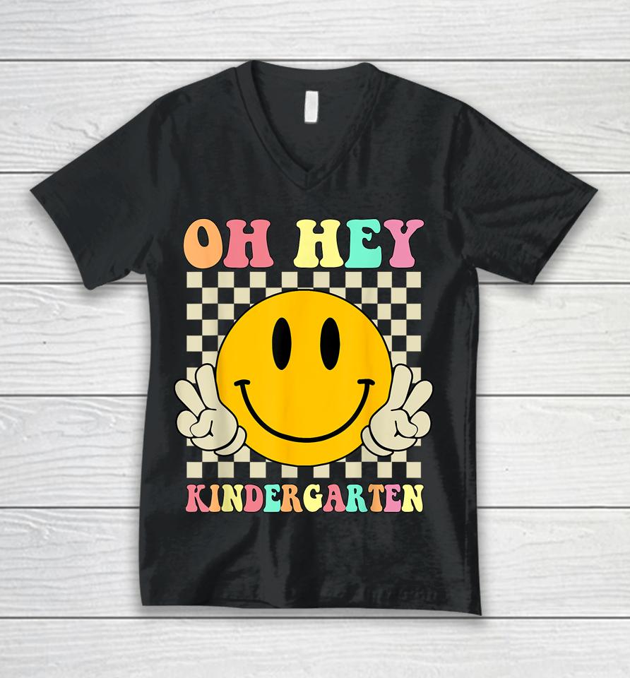 Oh Hey Kindergarten Hippie Smile Face Retro Back To School Unisex V-Neck T-Shirt
