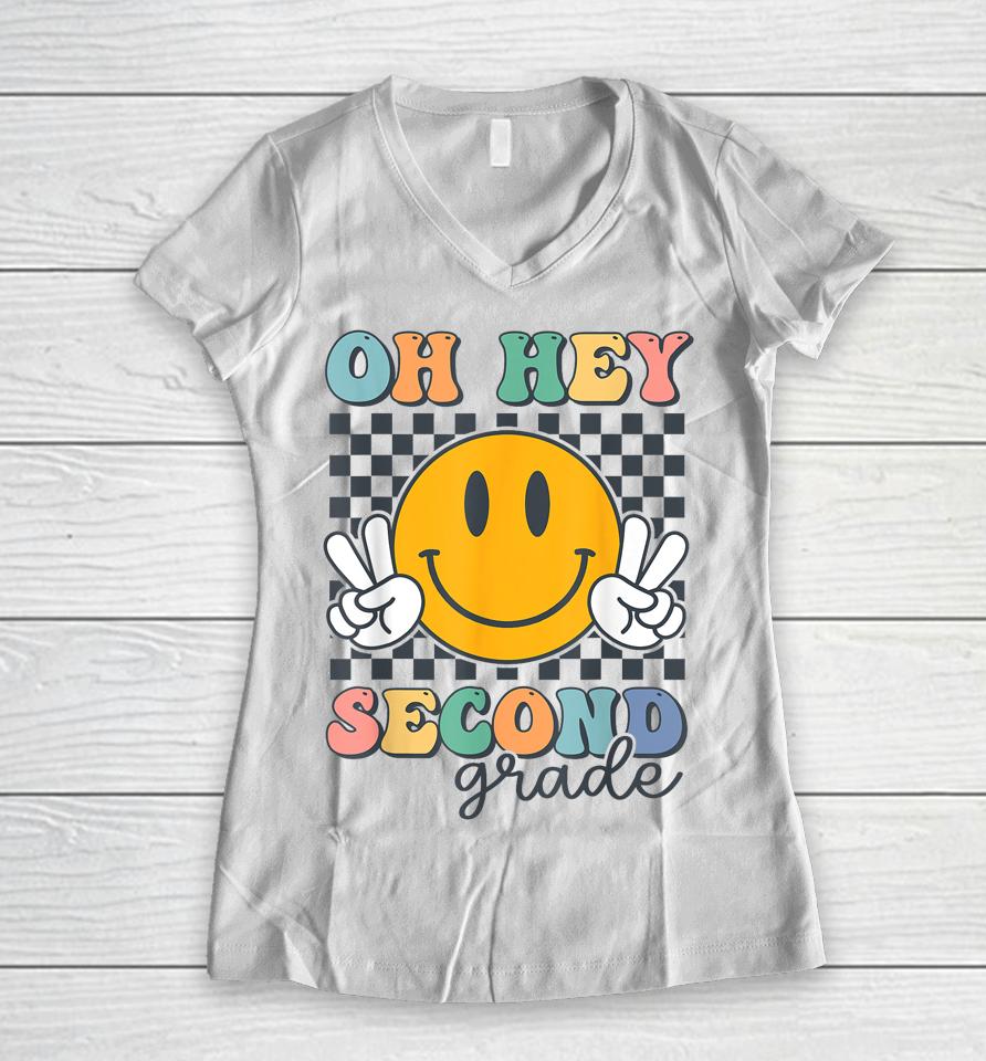 Oh Hey Second Grade Cute Smile Back To School 2Nd Grade Team Women V-Neck T-Shirt