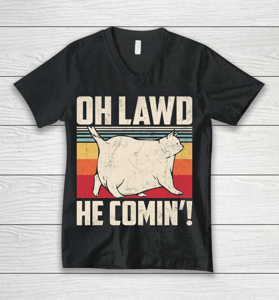 Oh Lawd He Comin' Chonk Cat Vintage Unisex V-Neck T-Shirt
