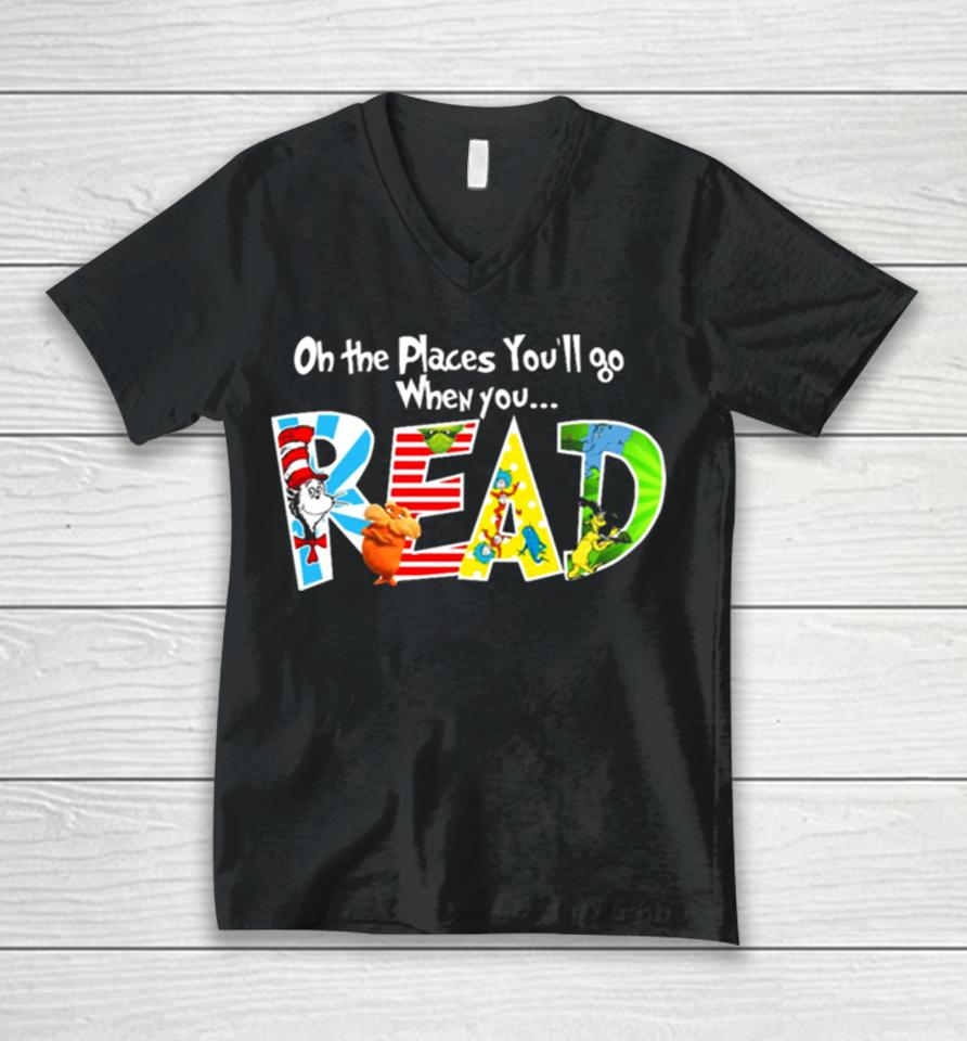 Oh The Places You’ll Go Dr Seuss Unisex V-Neck T-Shirt