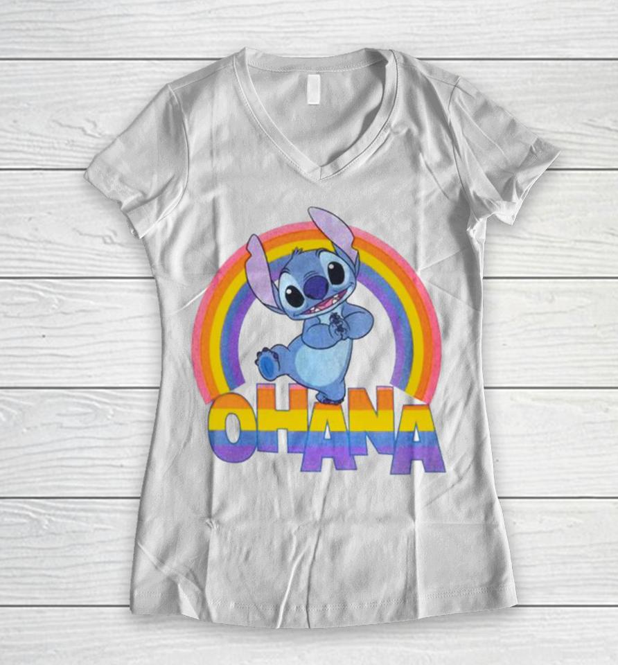 Ohana Stitch Rainbow Women V-Neck T-Shirt