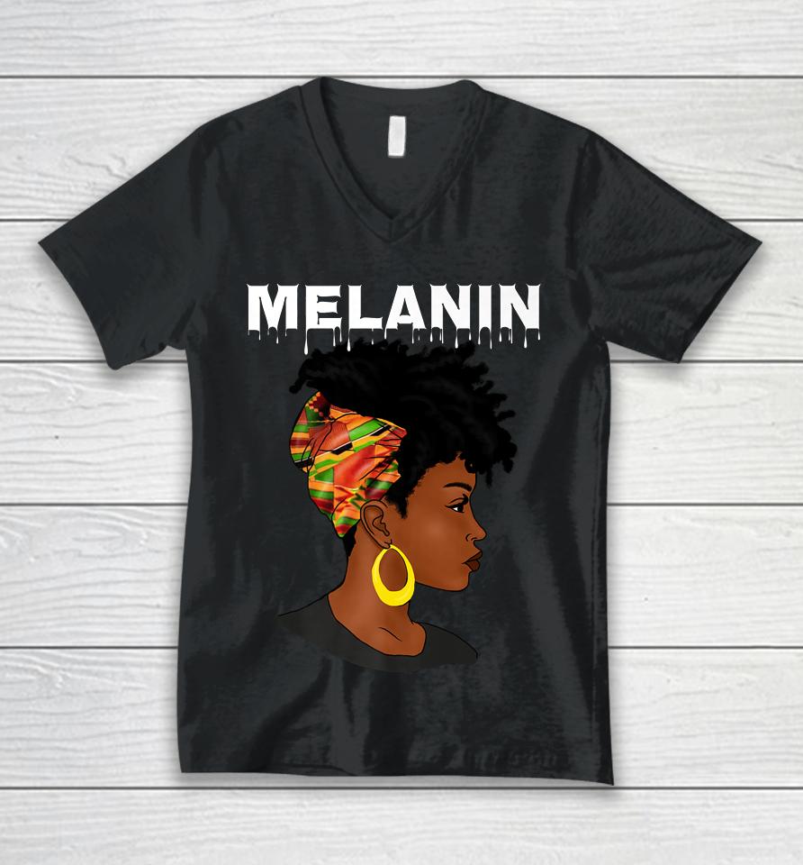 Oheneba Melanin Drippin Black Girl Magic Afro Pride Unisex V-Neck T-Shirt