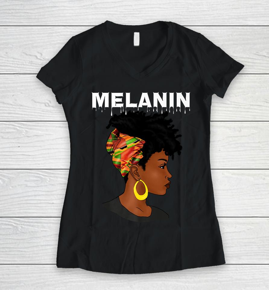 Oheneba Melanin Drippin Black Girl Magic Afro Pride Women V-Neck T-Shirt