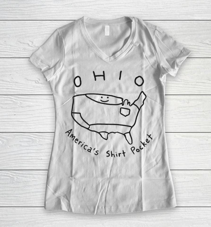 Ohio America’s Pocket Cute Map Shirtshirts Women V-Neck T-Shirt