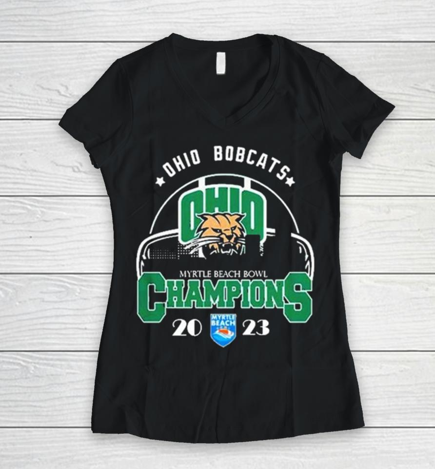 Ohio Bobcats City Myrtle Beach Bowl 2023 Champions Women V-Neck T-Shirt