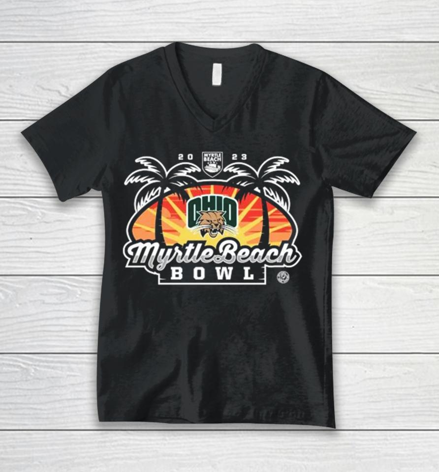 Ohio Bobcats Football 2023 Myrtle Beach Bowl Matchup Unisex V-Neck T-Shirt
