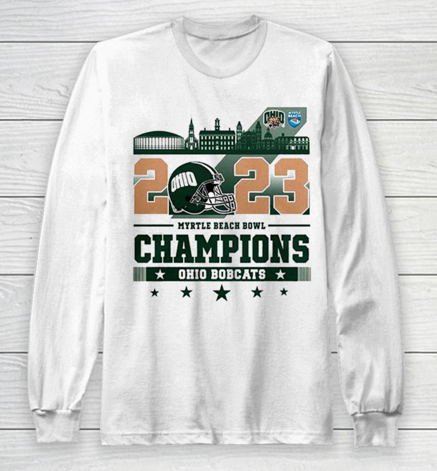 Ohio Bobcats Football 2023 White Design Myrtle Beach Bowl Champions Long Sleeve T-Shirt