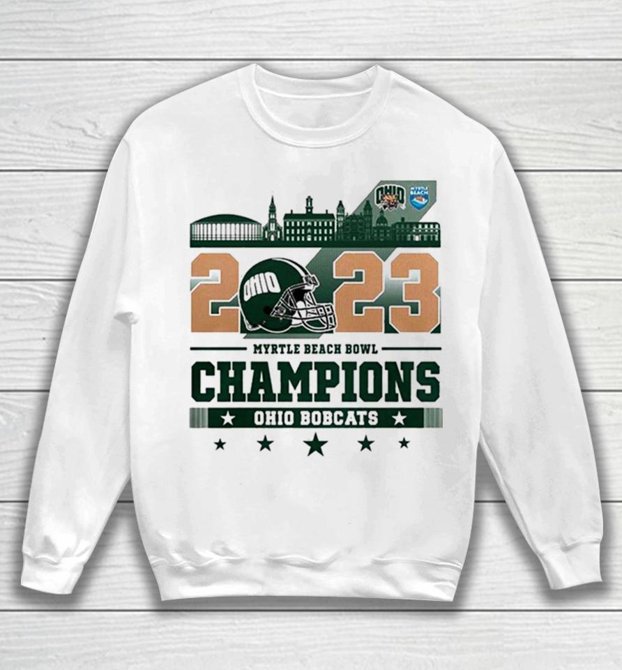 Ohio Bobcats Football 2023 White Design Myrtle Beach Bowl Champions Sweatshirt