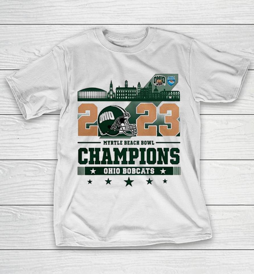 Ohio Bobcats Football 2023 White Design Myrtle Beach Bowl Champions T-Shirt