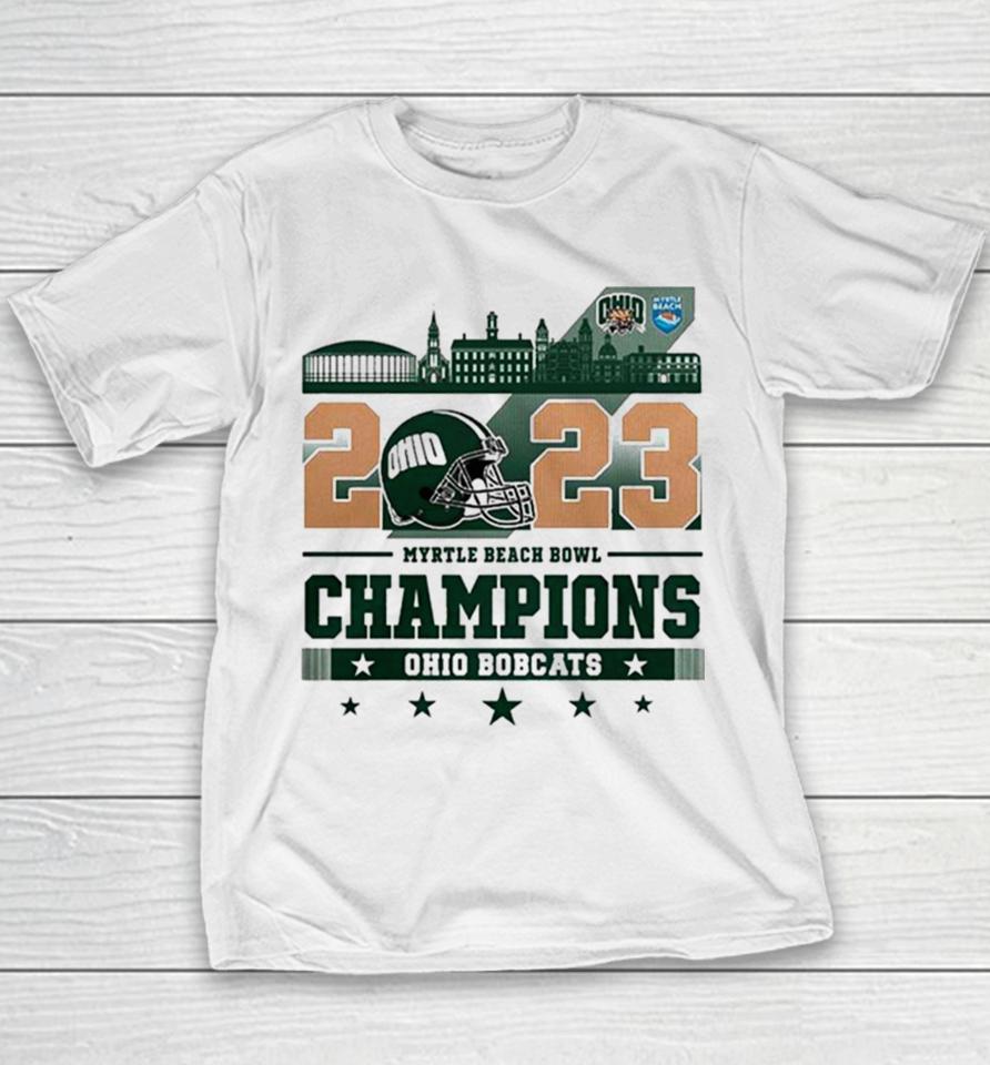 Ohio Bobcats Football 2023 White Design Myrtle Beach Bowl Champions Youth T-Shirt
