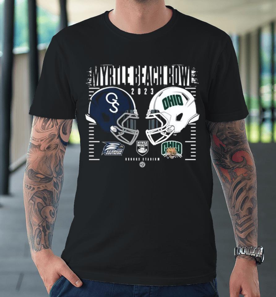 Ohio Bobcats Vs Georgia Southern 2023 Myrtle Beach Bowl Dueling Helmets Premium T-Shirt