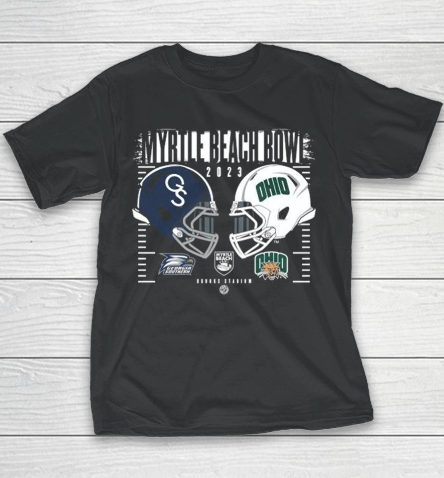 Ohio Bobcats Vs Georgia Southern 2023 Myrtle Beach Bowl Dueling Helmets Youth T-Shirt