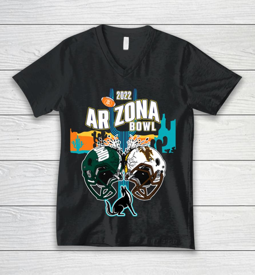 Ohio Bobcats Vs Wyoming Cowboys 2022 Arizona Bowl Helmets Unisex V-Neck T-Shirt