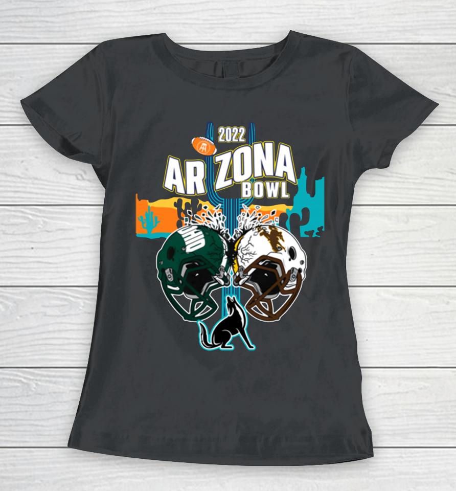 Ohio Bobcats Vs Wyoming Cowboys 2022 Arizona Bowl Helmets Women T-Shirt