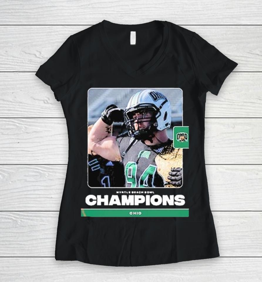 Ohio Has Back To Back 10 Wins Seasons For The First Time In Program History After Winning 2023 The Myrtle Beach Bowl Women V-Neck T-Shirt