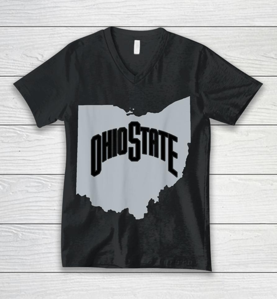Ohio Map Oh Home Shape United States Vintage Grunge Unisex V-Neck T-Shirt