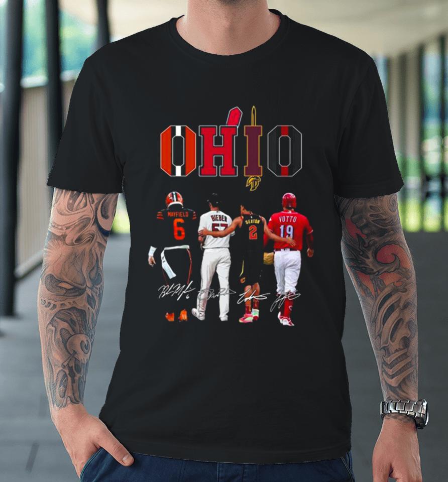 Ohio Sport Cleveland Browns Cincinnati Reds Cincinnati Bengals Cleveland Cavaliers Signatures 2023 Premium T-Shirt